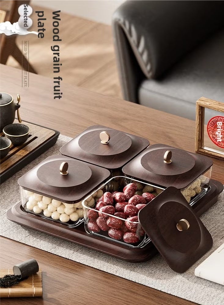 ELASAR Wood grain fruit plate, nuts container dried fruit nut candy plate Candy Nuts Cookies Chips Party - Image 2